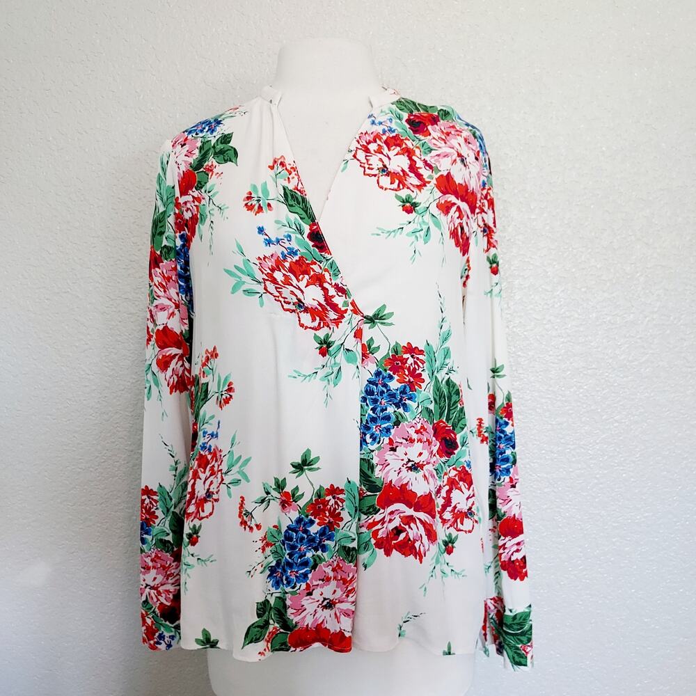 Zara Basic Floral Print Long Sleeve Blouse Size L
